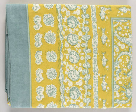 Table Linens & Accessories 71" x 106" La Mer Aqua & Citrine Cloth Tablecloth