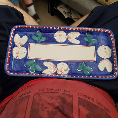 Campagna-Fish (Blue, Red Dots) 15" Rectangular Serving Platter