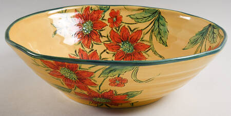 Gold Poinsettia 12" Round Serving Bowl