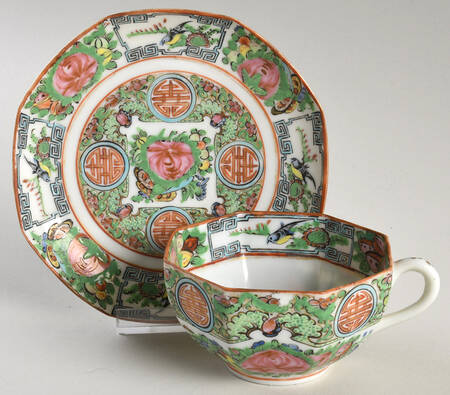 Rose Medallion  (No People) Octagonal Flat Cup & Saucer Set
