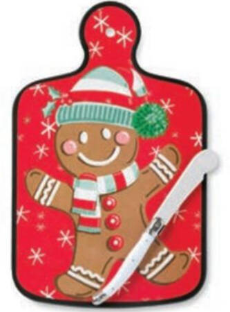 Festive Christmas-Gingerbread Melamine Cheese Board & Knife Set