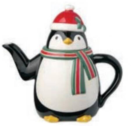 Festive Christmas Penguin Figural Teapot & Lid