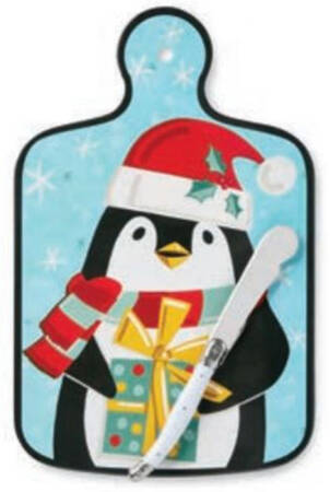 Festive Christmas Penguin Melamine Cheese Board & Knife Set