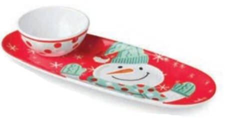 Festive Christmas Snowman Melamine Dip Bowl & Tray Set