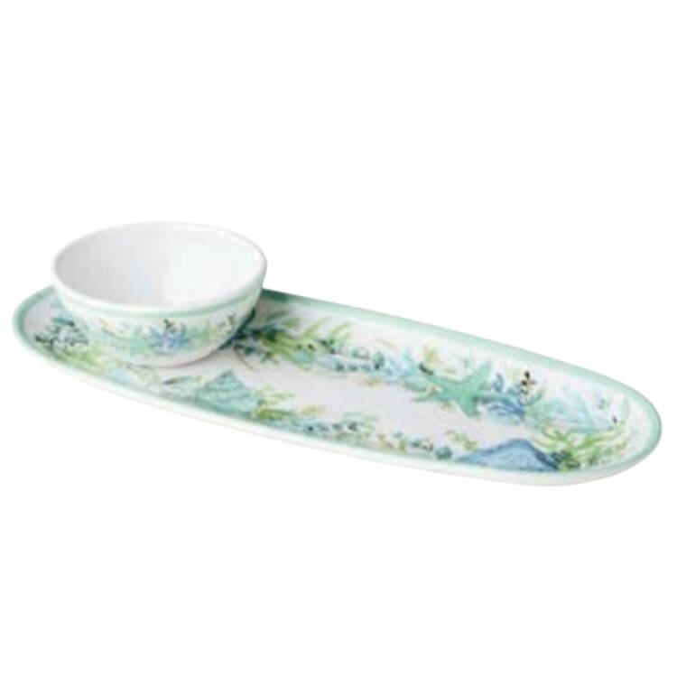 Sea Glass Melamine Dip Bowl & Tray Set