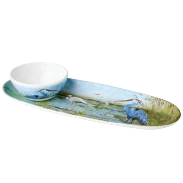 Coastal Birds Melamine Dip Bowl & Tray Set