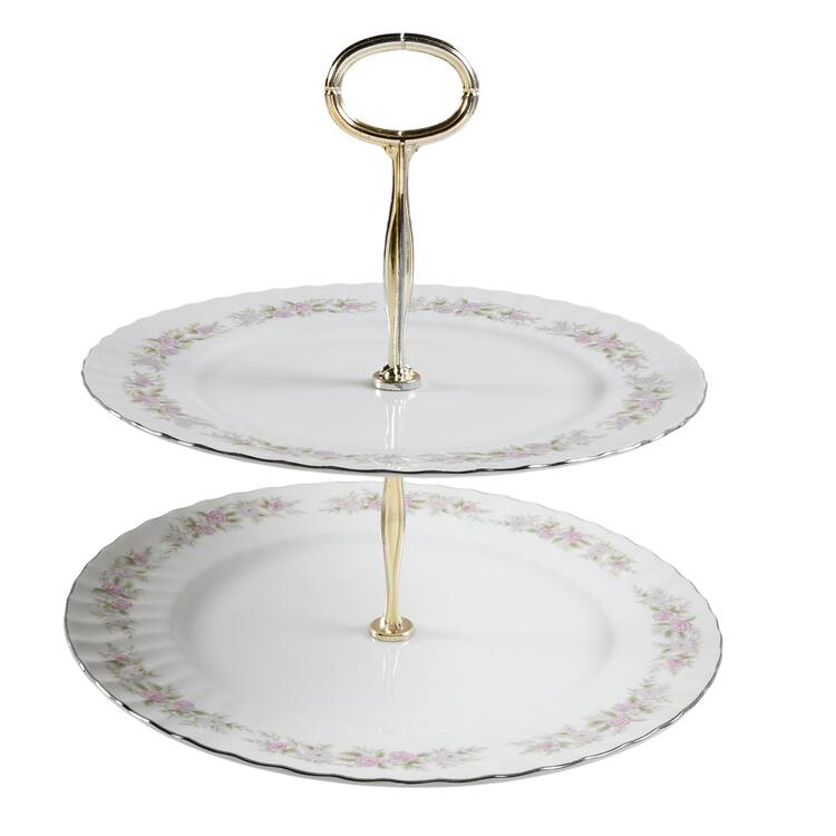 Teahouse Rose 6 5/8"-10"  2 Tiered Serving Tray (Dp, Sp) HC
