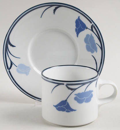 Belles Fleurs Blue Flat Cup & Saucer Set