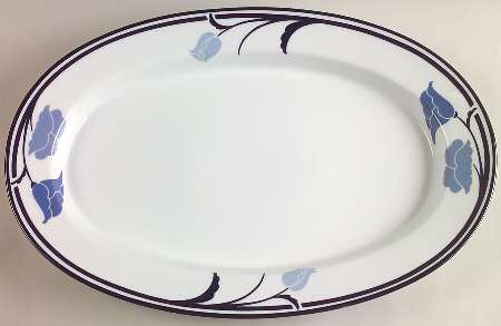 Belles Fleurs Blue 16" Oval Serving Platter