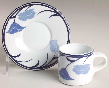 Belles Fleurs Blue Flat Demitasse Cup & Saucer Set