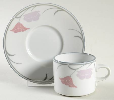Belles Fleurs Gray Flat Demitasse Cup & Saucer Set