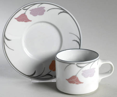 Belles Fleurs Gray Flat Cup & Saucer Set