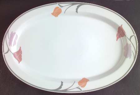 Belles Fleurs Gray 16" Oval Serving Platter