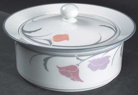 Belles Fleurs Gray 2 Qt Round Covered Casserole
