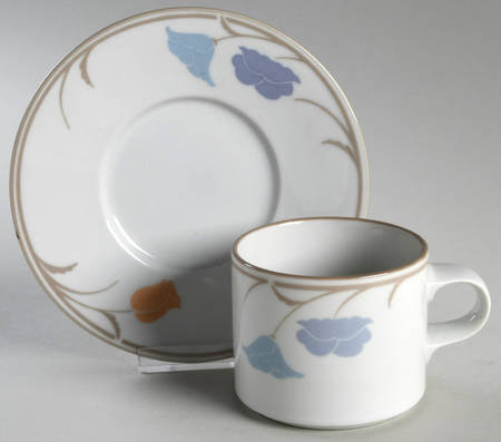 Belles Fleurs Taupe Flat Cup & Saucer Set