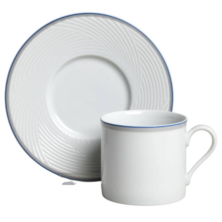 Damask Blue Flat Cup & Saucer Set