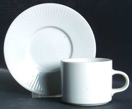 Fluted White Cafe Flat Cup & Saucer Set