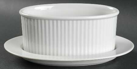 Fluted White Cafe Gravy Boat & Underplate