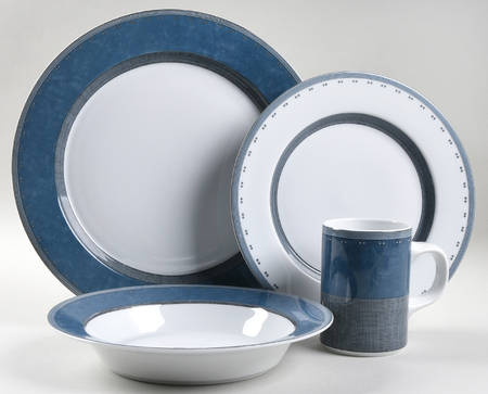 Gridworks Blue (Bands and Squares Rim) 4 Piece Place Setting