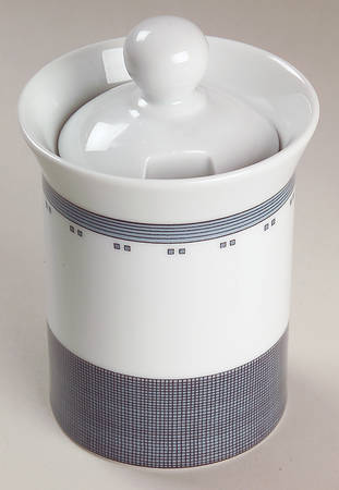 Gridworks Blue (Bands and Squares Rim) Sugar Bowl & Lid