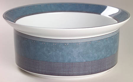 Gridworks Blue (Bands and Squares Rim) 7" Round Vegetable Bowl
