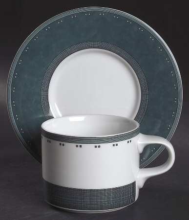 Gridworks Green Flat Cup & Saucer Set