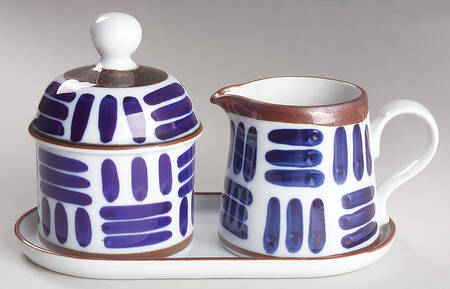 Herringbone Creamer & Sugar with Lid & Tray Set