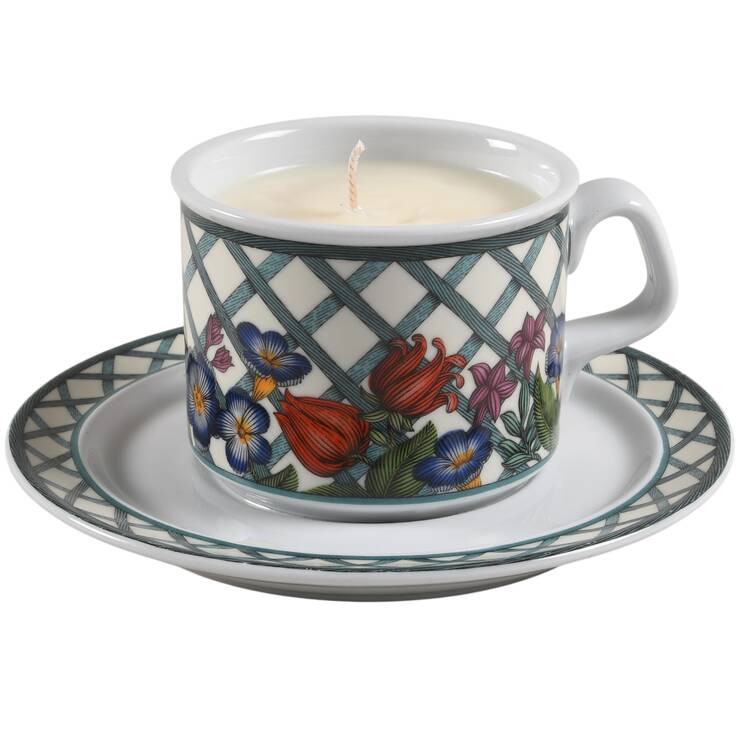 Nordic Garden-Lattice & Ribbon Scented Cup & Saucer Candle-Coffee  HC