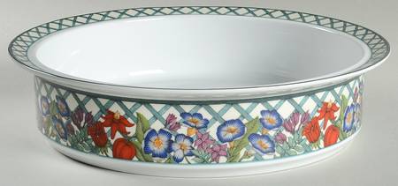 Nordic Garden-Lattice & Ribbon 11" Round Vegetable Bowl