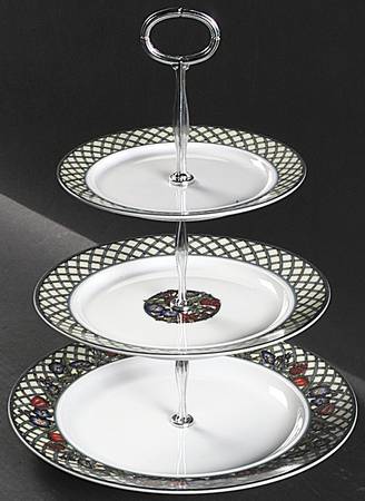 Nordic Garden-Lattice & Ribbon 13 7/8"-14 1/4" 3-Tiered Serving Tray(DP,SP,BB) HC
