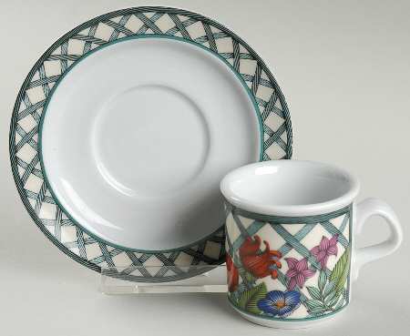 Nordic Garden-Lattice & Ribbon Flat Demitasse Cup & Saucer Set