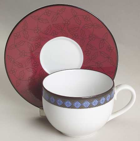 Ruby Flowers Flat Cup & Saucer Set