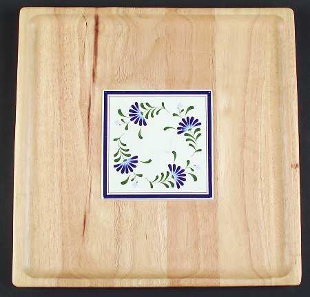 Sage Song Square Wood Tray W/Ceramic Insert