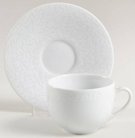Trellis White Flat Demitasse Cup & Saucer Set