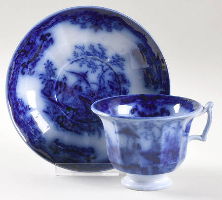 Amoy (Flow Blue) Footed Cup & Saucer Set