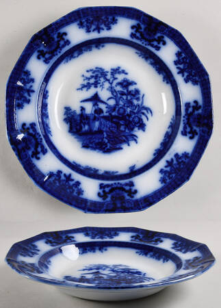 Amoy (Flow Blue) Large Rim Soup Bowl