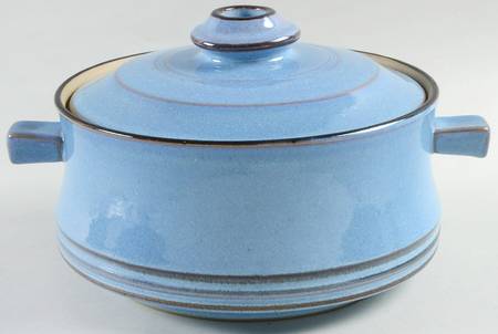 Corfu Blue and Rust 2 Qt Round Covered Casserole