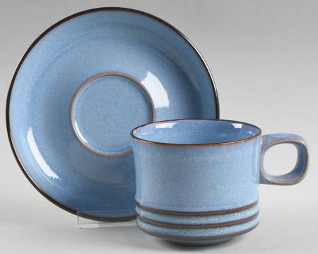 Corfu Blue and Rust Flat Cup & Saucer Set