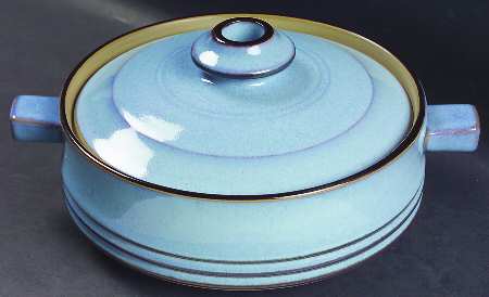 Corfu Blue and Rust 1.25 Qt Round Covered Casserole