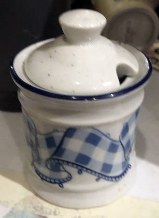 Blue Gingham Mustard Jar & Lid