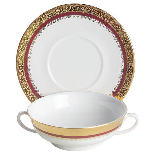 Marquis Red Flat Cream Soup Bowl & Saucer Set