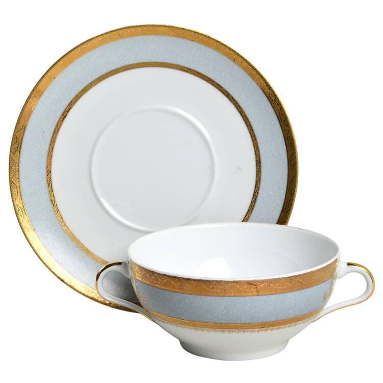 Samarcande Light Blue Flat Cream Soup Bowl & Saucer Set