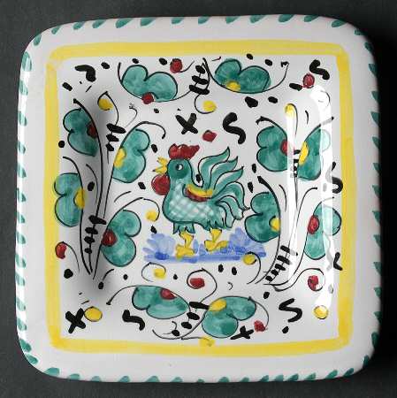 Green Rooster (Orvieto) 6" Square Tray