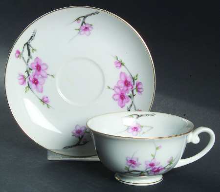Cherry Blossom Footed Cup & Saucer Set