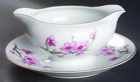 Cherry Blossom Gravy Boat with Attached Underplate