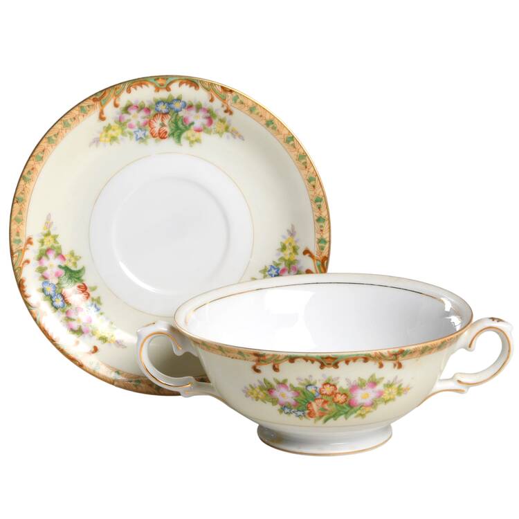 DIA4 Footed Cream Soup Bowl & Saucer Set