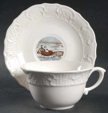 Currier & Ives Flat Cup & Saucer Set