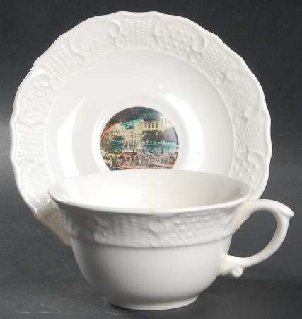 Currier & Ives Flat Cup & Saucer Set