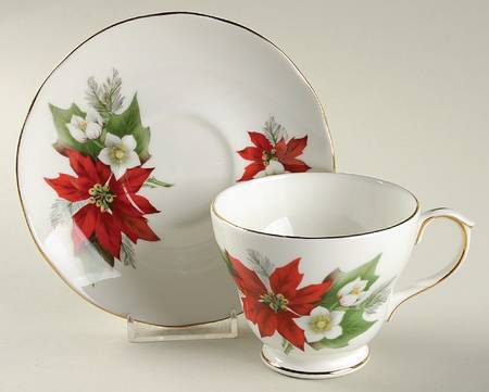 Poinsettia Footed Cup & Saucer Set