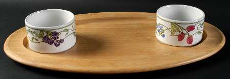 Umbrian Fruits Wood Hostess Tray with 2 Bowls